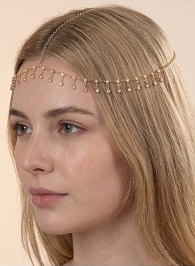 aeen Elegant Rhinestone Head Chain Necklace & Hair Jewelry – Dainty Layered Beaded Design with Statement Piece, Clip-On Closure for Parties, Weddings, Prom, and Special Occasions - Image 2