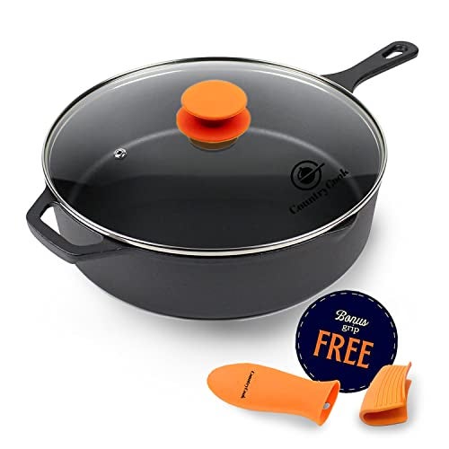 CountryCook Pre-Seasoned Cast Iron Frying Pan/Skillet, Glass Lid, 30cms, 4kg Heavy Duty, Gas & Induction Friendly Naturally Non-Stick Loha, Cooking & Frying Non Toxic, Enamel/Coating Free - Image 1