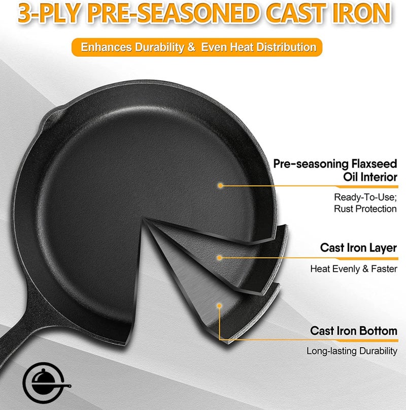 CountryCook Pre-Seasoned Cast Iron Frying Pan/Skillet, Glass Lid, 30cms, 4kg Heavy Duty, Gas & Induction Friendly Naturally Non-Stick Loha, Cooking & Frying Non Toxic, Enamel/Coating Free - Image 4