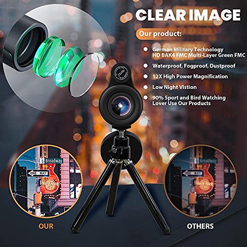 Qisebin Monocular Telescope,12 x 50 High Definition Monocular withwith BAK4 Prism for Wildlife Bird Watching Hunting Camping Travelling Wildlife Secenery,Black - Image 4