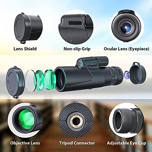 Qisebin Monocular Telescope,12 x 50 High Definition Monocular withwith BAK4 Prism for Wildlife Bird Watching Hunting Camping Travelling Wildlife Secenery,Black - Image 3