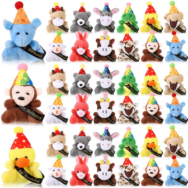 Blueweenly 36 Pcs Birthday Mini Plush Toys Small Stuffed Animals with Hat for Student Classroom Reward Gifts Return Gifts for Birthday Party Goodies Bag Fillers Party Decor - Image 2