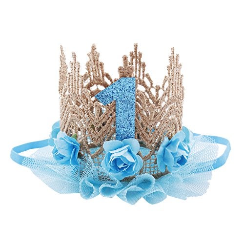 June Bloomy Baby Golden Lace Rose Flower Crown 1st Birthday Headband Princess Tiara (Ivory) - Image 1