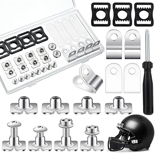 Dunzy 26 Pcs Football Helmet Repair Kit Football Helmet Hardware Kit Include Chin Strap Screwdriver R Shape Visor Clips Screws with Nuts Rubber Gaskets Helmet Buckles for Hockey Baseball Sports - Image 1