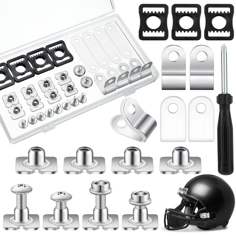 Dunzy 26 Pcs Football Helmet Repair Kit Football Helmet Hardware Kit Include Chin Strap Screwdriver R Shape Visor Clips Screws with Nuts Rubber Gaskets Helmet Buckles for Hockey Baseball Sports - Image 2