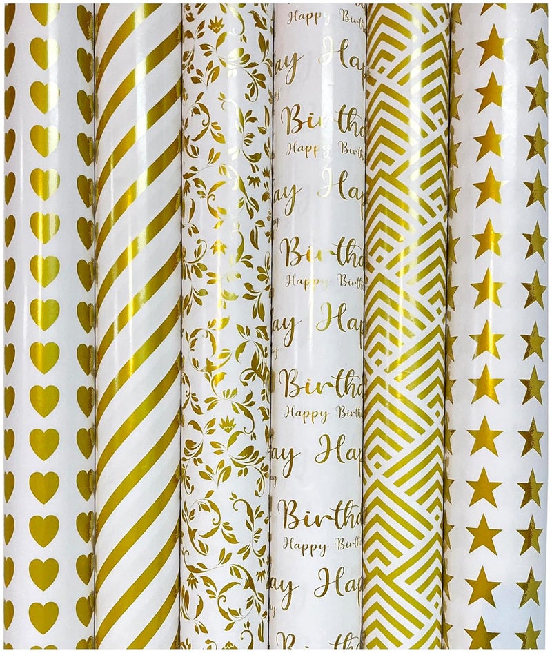 AccuPrints Pack of 12 Gift Wrapping Paper Gift Paper Gift Wrap Roll Gift Papers Sheets Premium Design Paper sheet for Gift Packing Mix Gold Theme Gold Design