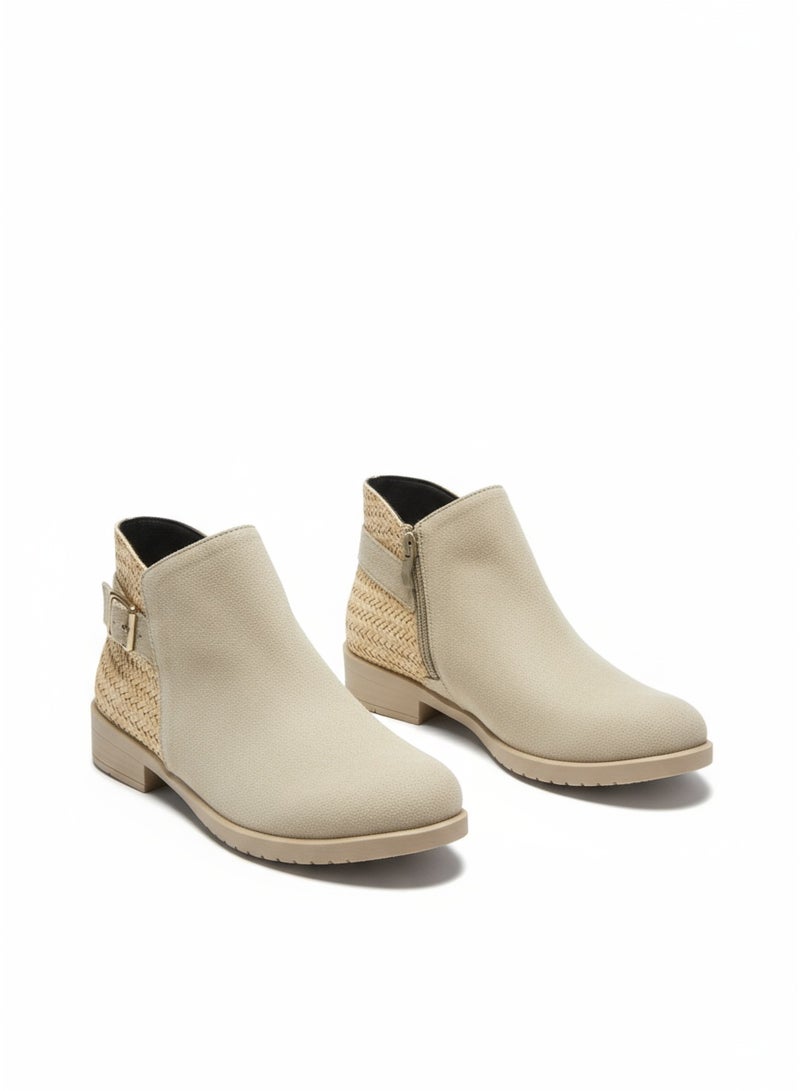 لايف ستيلاش  أحذية كاحل شمواه مسطح بسوسته - G-29 - بيج - Image 1