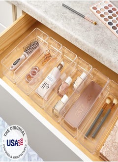 STORi STORi SimpleSort 6-Piece Stackable Clear Drawer Organizer Set | 9" x 3" x 2" Rectangle Trays | Narrow Makeup Vanity Storage Bins and Office Desk Drawer Dividers | Made in USA  - Image 1