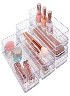 STORi STORi SimpleSort 6-Piece Stackable Clear Drawer Organizer Set | 9" x 3" x 2" Rectangle Trays | Narrow Makeup Vanity Storage Bins and Office Desk Drawer Dividers | Made in USA  - Image 3