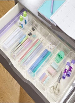 STORi STORi SimpleSort 6-Piece Stackable Clear Drawer Organizer Set | 9" x 3" x 2" Rectangle Trays | Narrow Makeup Vanity Storage Bins and Office Desk Drawer Dividers | Made in USA  - Image 2