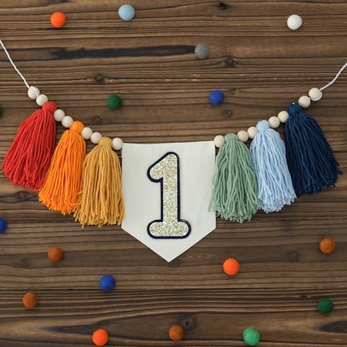 HODIHIWI Handmade Rainbow 1st Birthday HighChair Banner Colorful Party Decoration For Girls Boys Baby Shower Kids Bedroom - Image 1