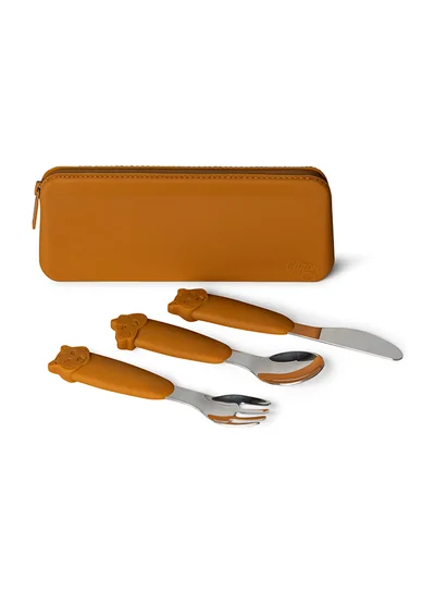 Citron Silicone Cutlery Set With Pouch Caramel - Eco - Friendly Utensils For On - The - Go - Dining