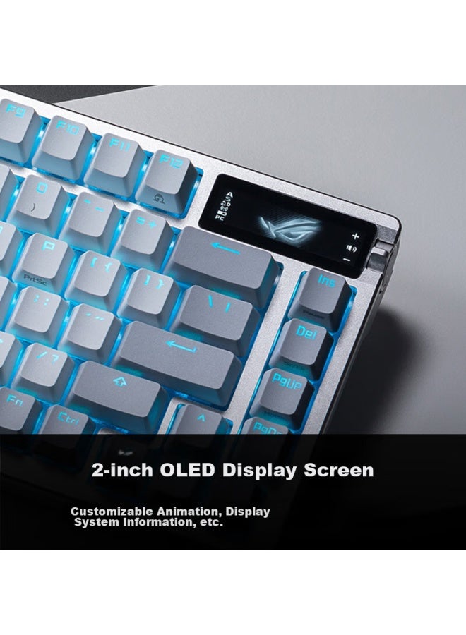 Rog Yemo Mechanical Keyboard, Wireless/bluetooth Tri-mode Gaming Keyboard, 75-key Layout, Nx Ice Storm Gray Switches, Rgb Hot-swappable, Customizable Gasket Structure, Oled Screen, Moonlight White - Image 2