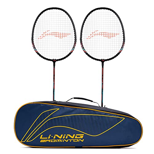 Li-Ning Aluminium Xp 505 Pro Strung Badminton Racket (2Xrackets + 1 Kit Bag, Black/Orange) - Image 1
