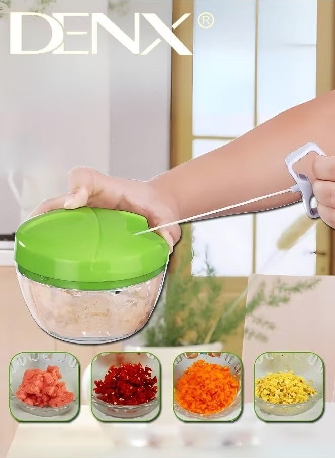 Denx Manual Food Chopper And Cutter With A Pull Cord For Chopping Onions, Garlic, And Vegetables, Green - Image 5