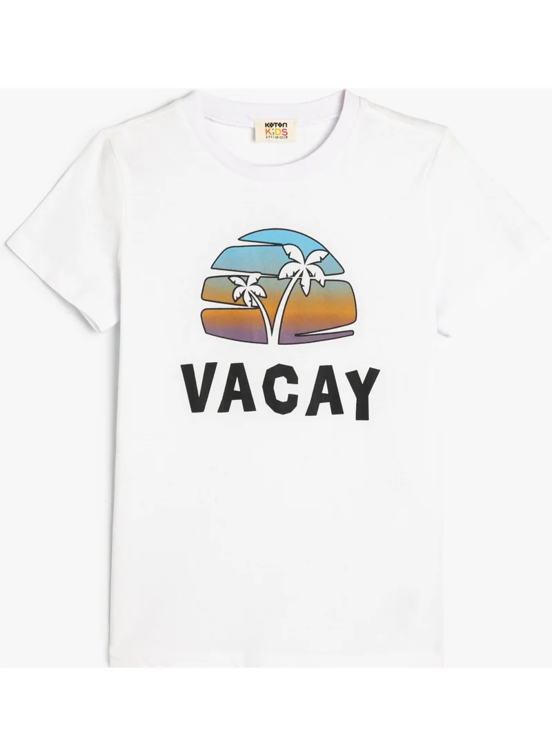 كوتون T-Shirt Summer Themed Short Sleeve Crew Neck Cotton