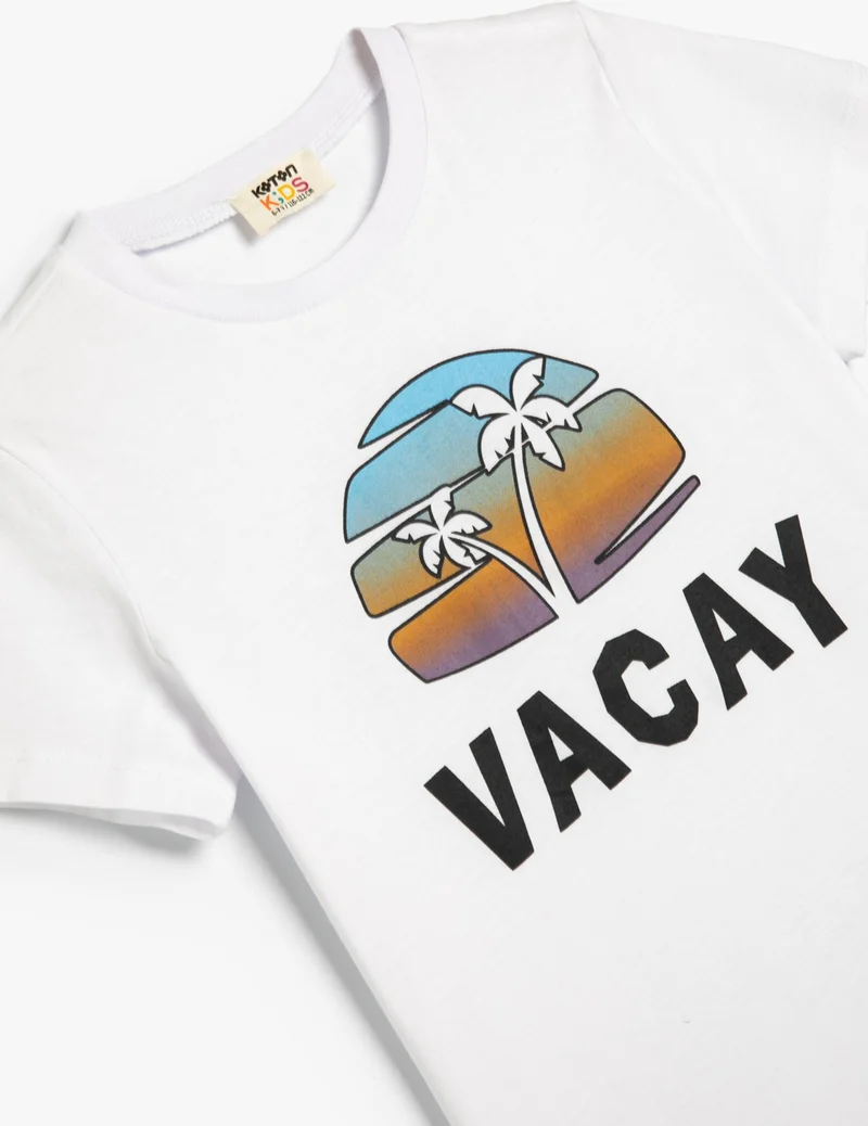KOTON T-Shirt Summer Themed Short Sleeve Crew Neck Cotton