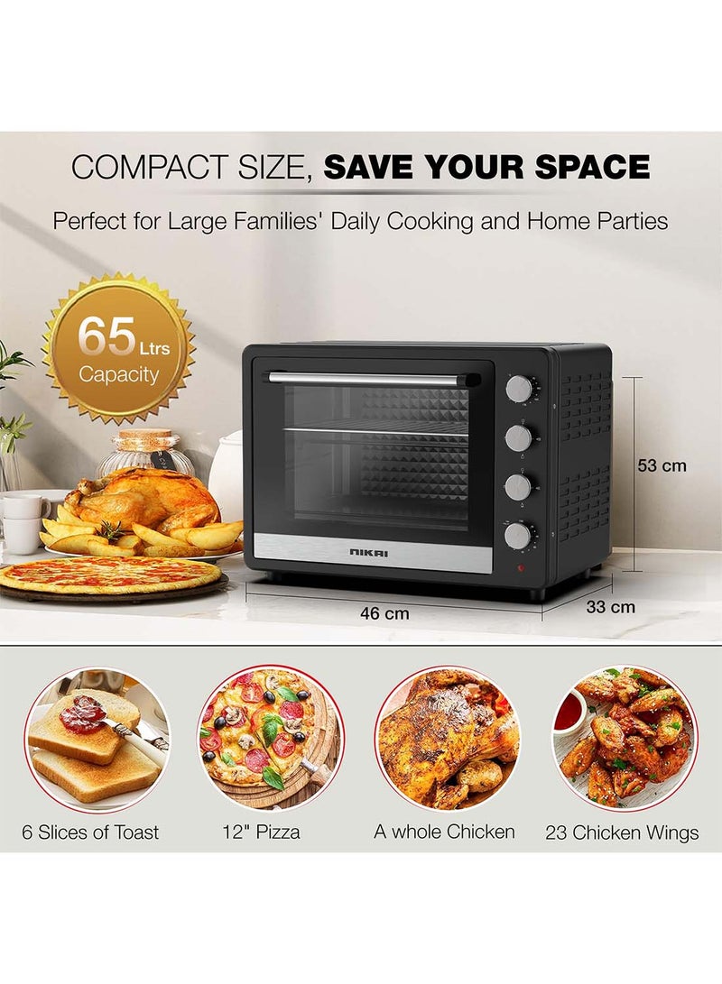 NIKAI Electric Oven, , Adjustable Temperature, 4 Stages Heating, 60-Min Timer With Bell, High-Efficiency S.S. Heating, Rotisserie And Convection, Inside Light, Keep Warm Function 65 L 2200 W NT6500SRC2 Black - Image 5