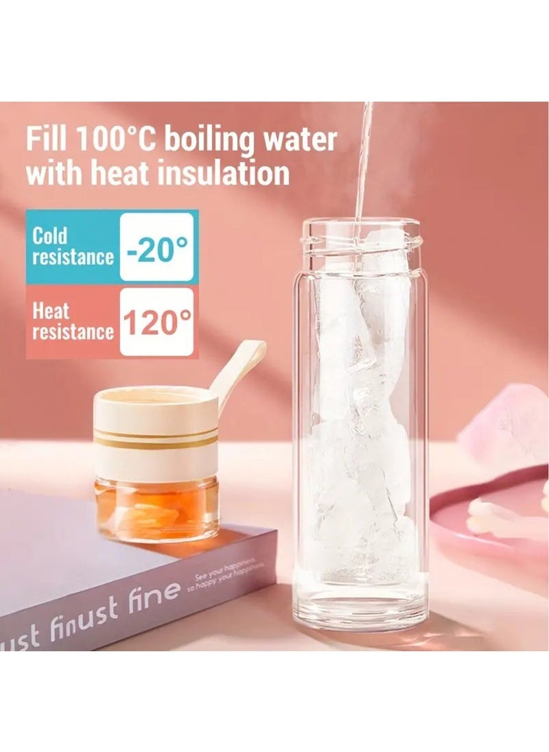 Hihonor - Tea Infuser Bottle,Coffee Mug & Water Bottle with Tea Separation,Clear Double Wall Glass Water Bottle,Portable Travel Water Separation Tea Bottle Mug Cup with Tea Infuser for Women Men (Pink 520ml) - Image 1