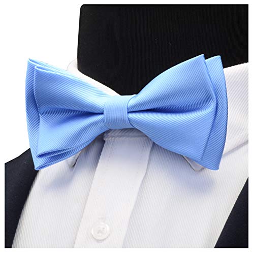 GUSLESON Mens Adjustable Bow Ties Double Fold Pre-tied Light Blue Bow tie and Pocket Square Cufflink Sets (0577-09) - Image 3