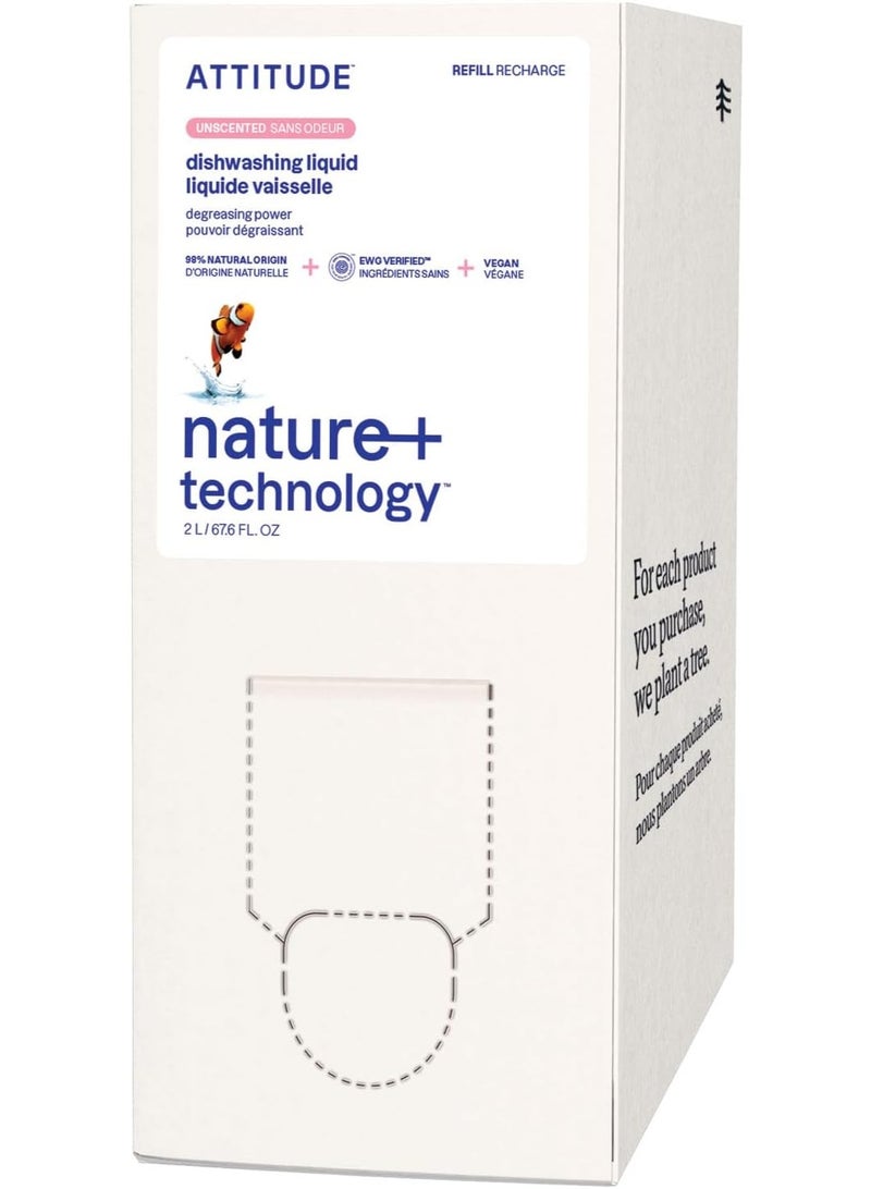 ATTITUDE Dish Soap Refill, EWG Verified, Plant-Based & Vegan Dishwashing Liquid, Naturally Derived, Unscented, 67.6 Fl Oz