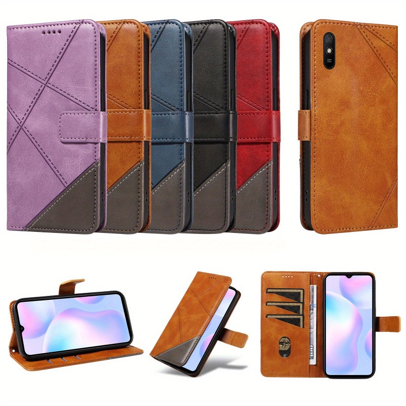 Navy Blue Magnetic Wallet Case For Redmi 9A Multifunctional Leather Flip Cover - Image 1