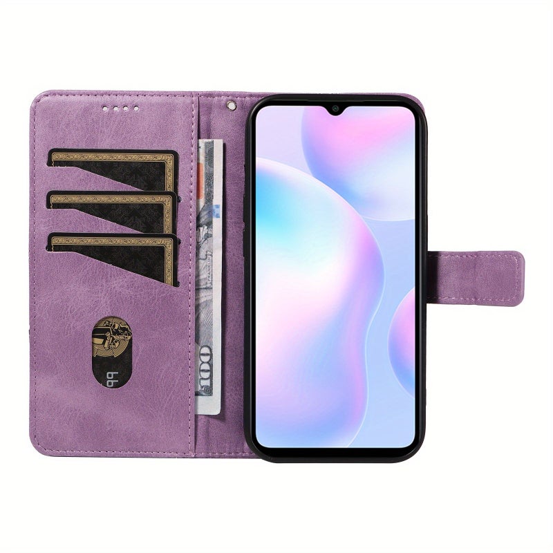 Navy Blue Magnetic Wallet Case For Redmi 9A Multifunctional Leather Flip Cover - Image 5