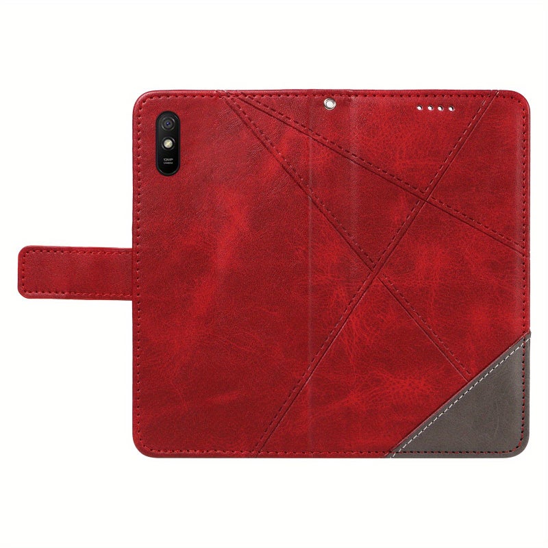 Navy Blue Magnetic Wallet Case For Redmi 9A Multifunctional Leather Flip Cover - Image 3