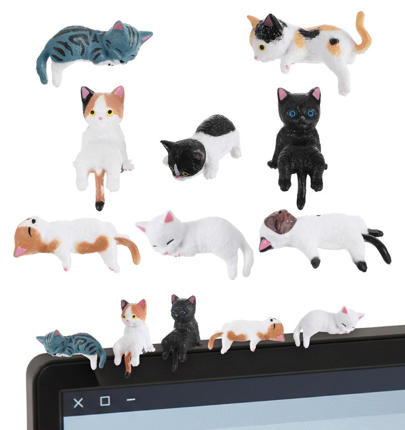 ValueBargain 8Pcs Cat Desk Accessories, Cute Resin Mini Cat Desk Figurines for Monitor, Car Dashboard & Desk-Decor, Adorable Mini Cats Figurines for Office Car Home Decor, Ideal Gift for Cats Lovers - Image 1