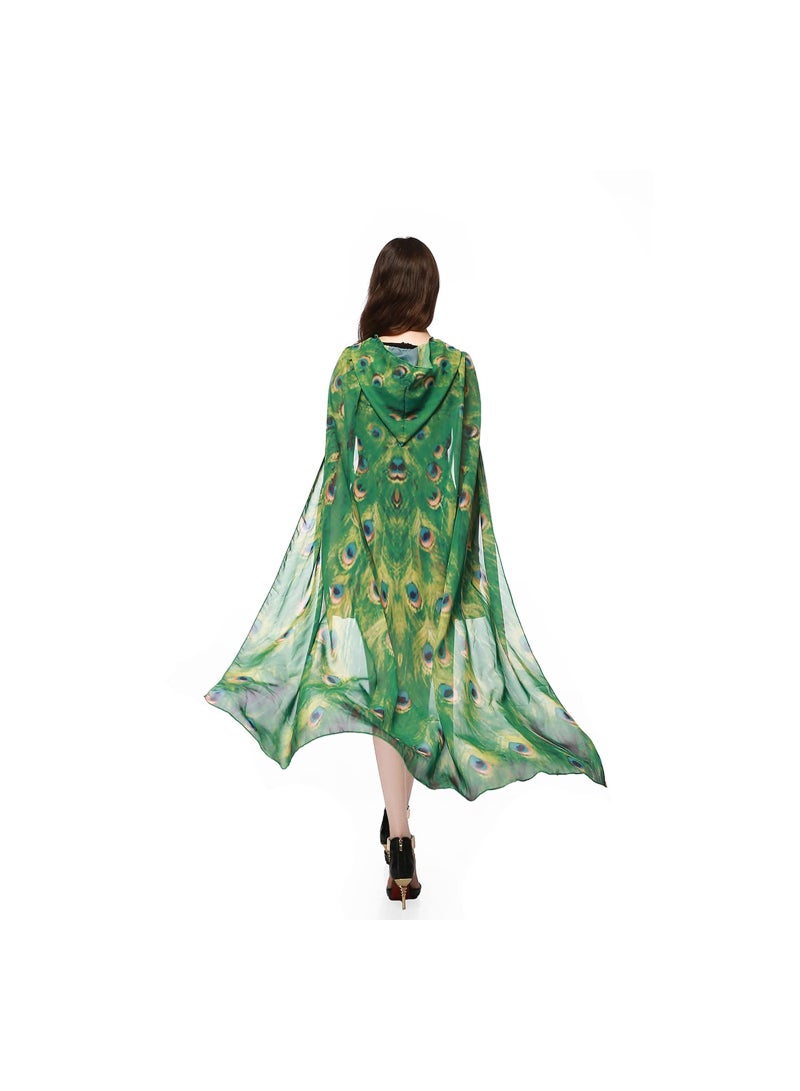 SOLARAE Chiffon Peacock Hooded Cape, Peacock Shawl Fairy Girls Cape Peacock Costumes for Halloween Fancy Dress for Halloween Parties, Fancy Dress Parties, Theme Parties, Sun Protection(1 Pack) - Image 1