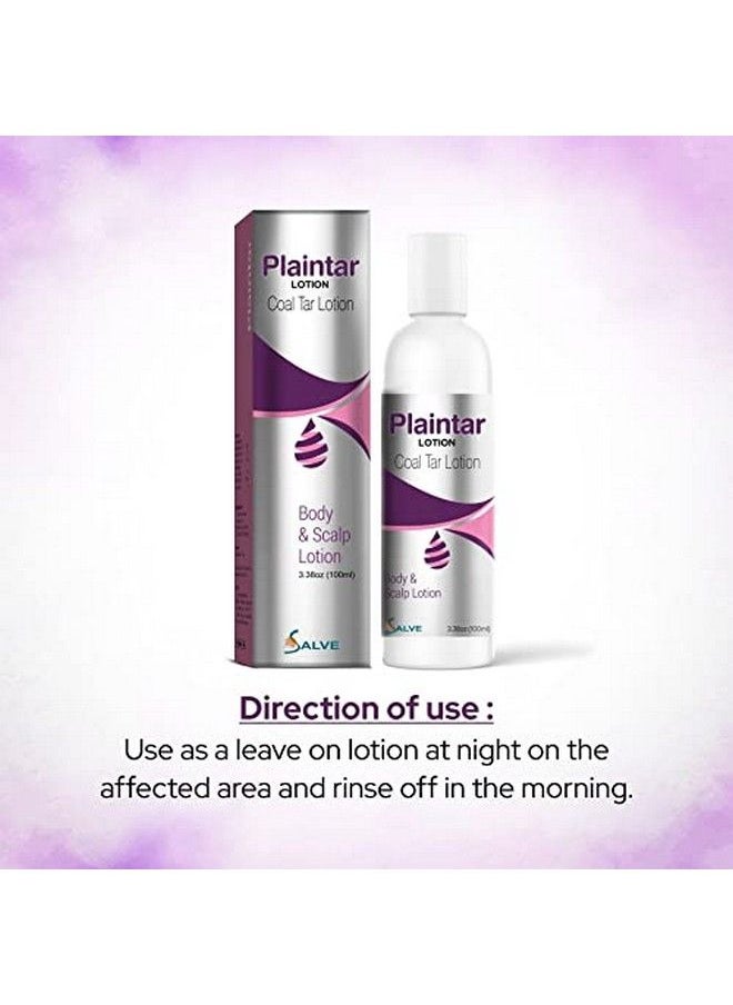 Salve - Plaintar Coal Tar Leave On Lotion / Reduces Scaling Dryness & Itching / Coal Tar Lotion For Dandruff Psoriasis & Seborrheic Dermatitis/ For Body & Scalp/ Instant Result 3.38 Oz (100Ml) - Image 1