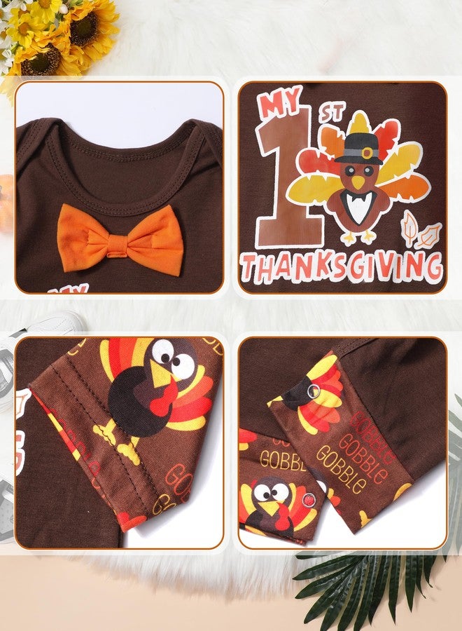 Aulyffo Thanksgiving Baby Boy Outfit 6-9 Months My First Thanksgiving Baby Boy Outfit Long Sleeve One Piece Romper + Turkey Hat 2PCS Thanksgiving Baby Boy Clothes - Image 3