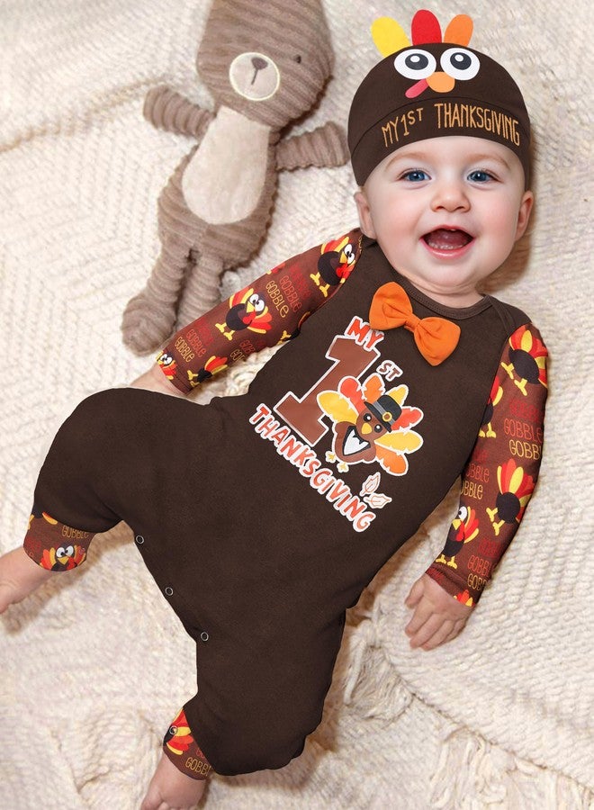 Aulyffo Thanksgiving Baby Boy Outfit 6-9 Months My First Thanksgiving Baby Boy Outfit Long Sleeve One Piece Romper + Turkey Hat 2PCS Thanksgiving Baby Boy Clothes - Image 4