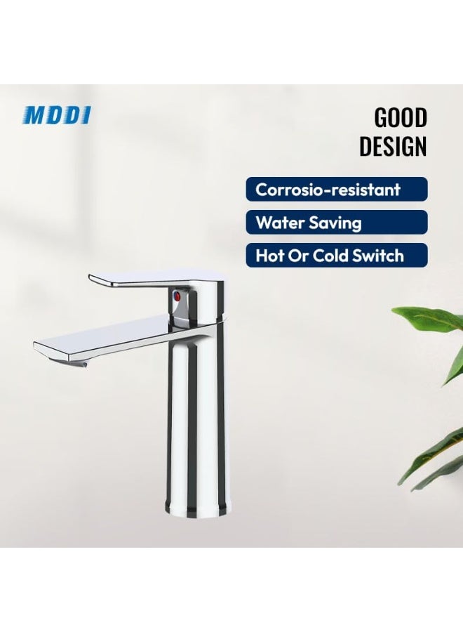 MDI Modern Basin Mixer Tap with Single Lever Control, Chrome Finish Bathroom Sink Faucet with Anti-Splash Aerator, Hot & Cold Water Mixer, Durable Brass Body for Washbasin & Vanity Countertops - Image 3