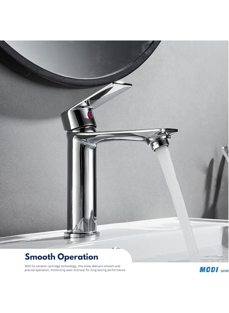 MDI Modern Basin Mixer Tap with Single Lever Control, Chrome Finish Bathroom Sink Faucet with Anti-Splash Aerator, Hot & Cold Water Mixer, Durable Brass Body for Washbasin & Vanity Countertops - Image 5
