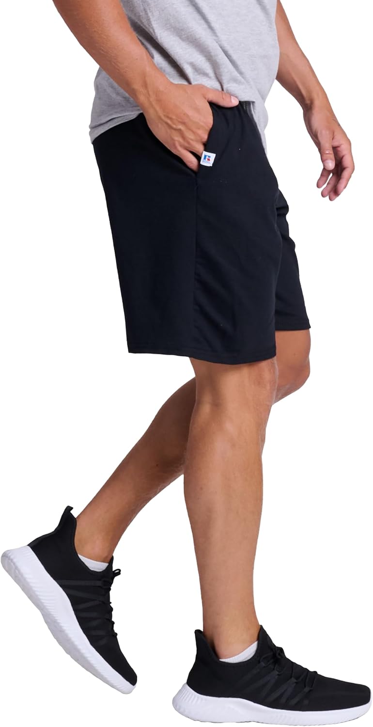 Russell Athletic Men's Basic Cotton Jersey Shorts with Pockets - Black, 4XL - Image 3