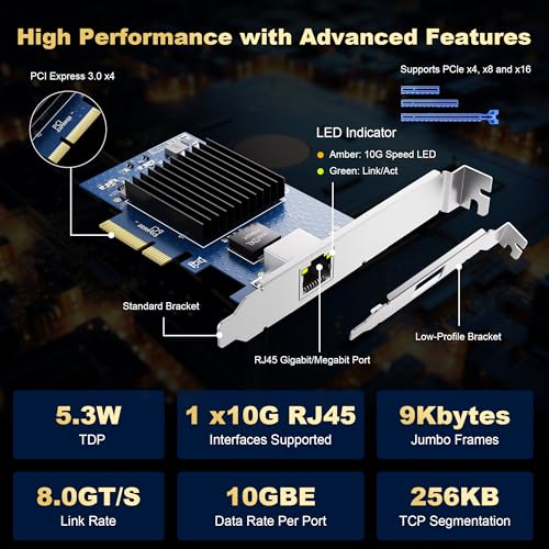BZIZU 10Gb PCIe NIC Network Card, Single RJ45 Port, Aquantia AQC107 4X Ethernet LAN Controller, for Windows Server/Windows/Linux/ESX - Image 2