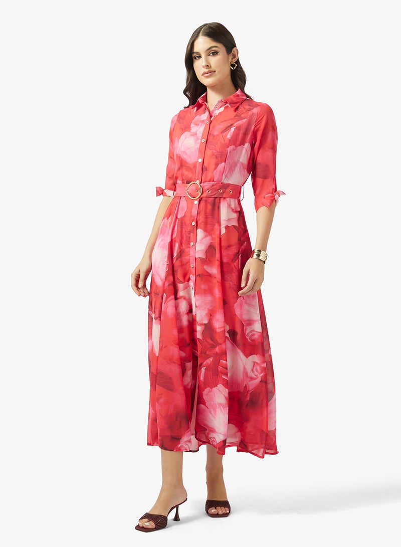 Style Cheat Belted Floral Print Maxi Dress - Image 1