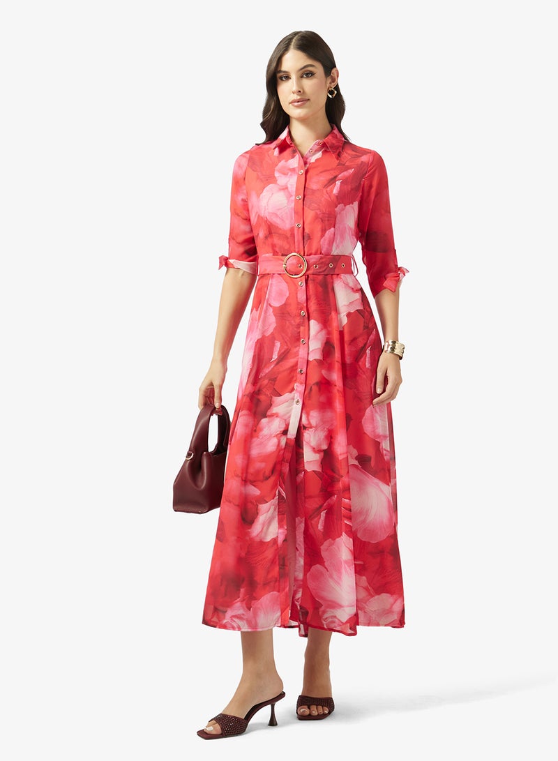 Style Cheat Belted Floral Print Maxi Dress - Image 4