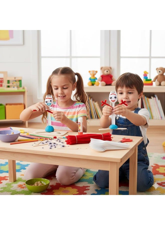 Vazkequ Fork Creativity Set, Plastic Sporks Red Pipe Cleaners Clever Eyes Popsicle Stick - Image 4