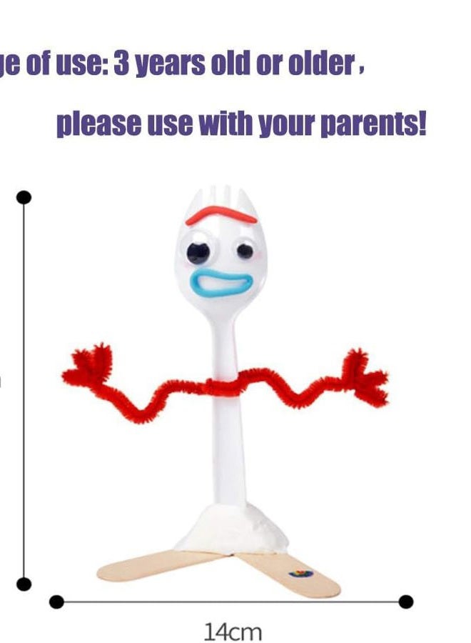 Vazkequ Fork Creativity Set, Plastic Sporks Red Pipe Cleaners Clever Eyes Popsicle Stick - Image 2
