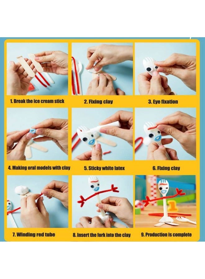 Vazkequ Fork Creativity Set, Plastic Sporks Red Pipe Cleaners Clever Eyes Popsicle Stick - Image 3