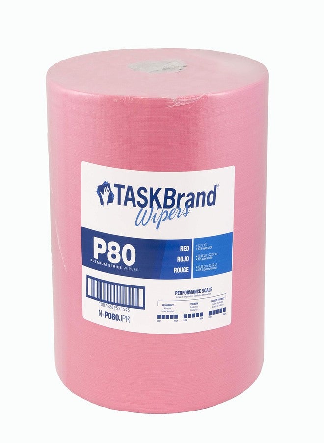 TaskBrand P80 Premium Series Wipers, Hydrospun, Red, 12" x 13", Premium Duty, Roll, 475 Sheets (N-P080JPR) - Image 2