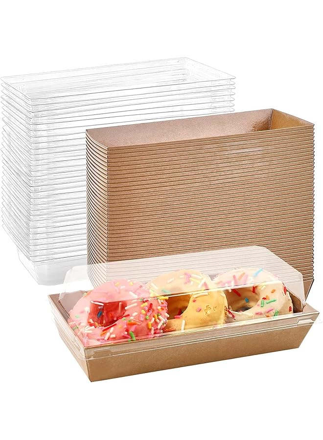 Green Tiger 50 Pack Paper Sandwich Boxes with Clear Secure Lids, Paper Charcuterie Boxes, 19 cm Long White Disposable Food Containers Bakery Boxes for Desserts, Strawberries, Cake Slice and Cookies - Image 1