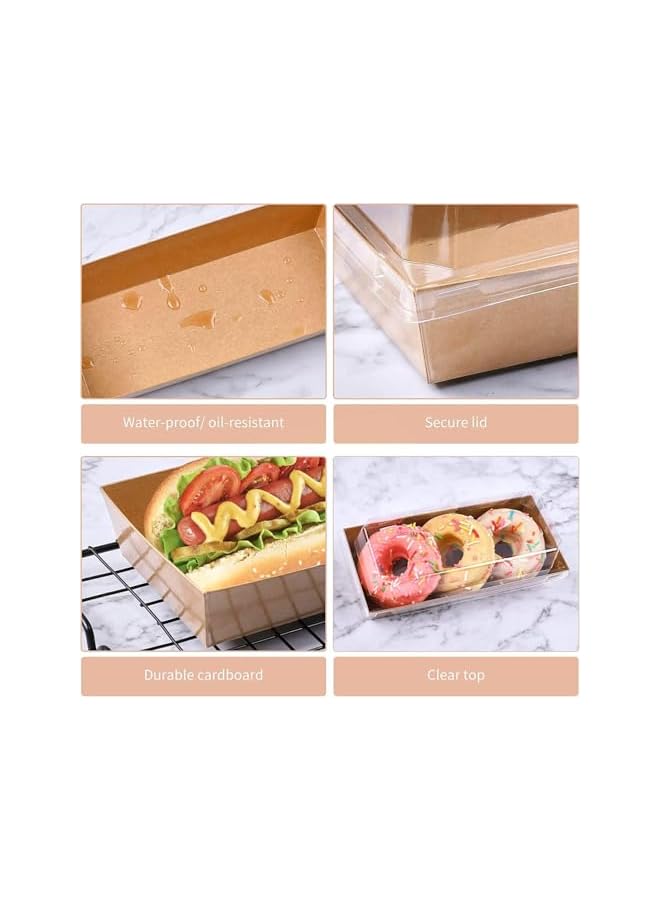 Green Tiger 50 Pack Paper Sandwich Boxes with Clear Secure Lids, Paper Charcuterie Boxes, 19 cm Long White Disposable Food Containers Bakery Boxes for Desserts, Strawberries, Cake Slice and Cookies - Image 4