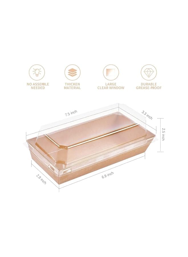 Green Tiger 50 Pack Paper Sandwich Boxes with Clear Secure Lids, Paper Charcuterie Boxes, 19 cm Long White Disposable Food Containers Bakery Boxes for Desserts, Strawberries, Cake Slice and Cookies - Image 2