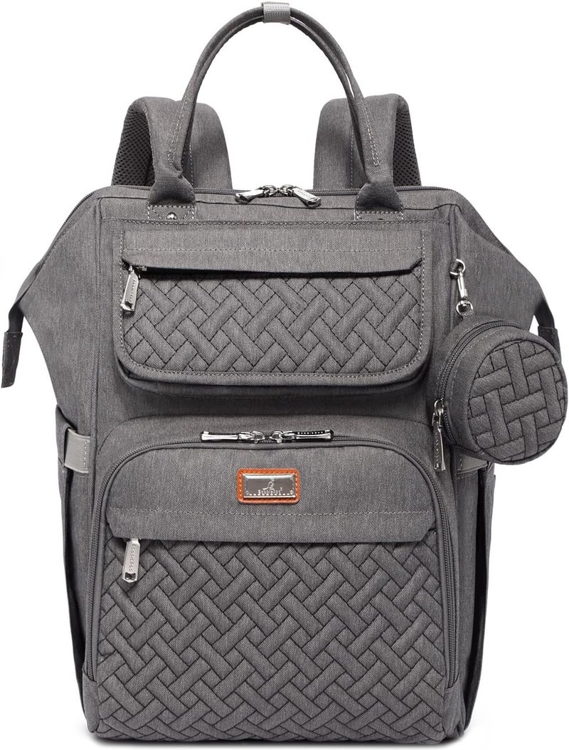BabbleRoo Diaper Bag Backpack, Multifunction Large Bags with Changing Pad & Stroller Straps & Pacifier Case, Unisex Stylish Travel Back Pack Nappy Changing Bag for Moms Dads (Dark Gray) - Image 1