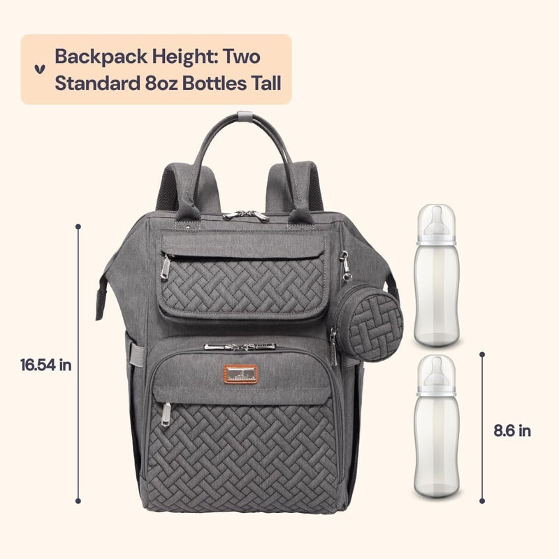 BabbleRoo Diaper Bag Backpack, Multifunction Large Bags with Changing Pad & Stroller Straps & Pacifier Case, Unisex Stylish Travel Back Pack Nappy Changing Bag for Moms Dads (Dark Gray) - Image 2