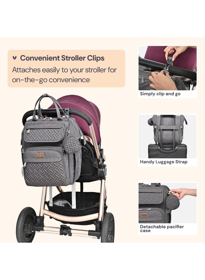 BabbleRoo Diaper Bag Backpack, Multifunction Large Bags with Changing Pad & Stroller Straps & Pacifier Case, Unisex Stylish Travel Back Pack Nappy Changing Bag for Moms Dads (Dark Gray) - Image 5