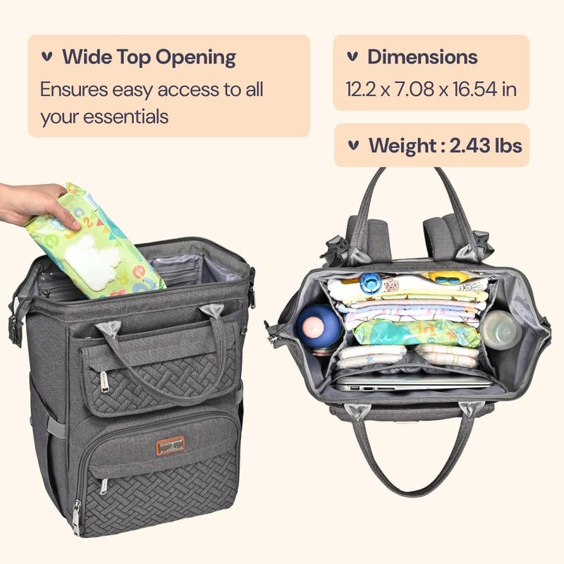 BabbleRoo Diaper Bag Backpack, Multifunction Large Bags with Changing Pad & Stroller Straps & Pacifier Case, Unisex Stylish Travel Back Pack Nappy Changing Bag for Moms Dads (Dark Gray) - Image 3